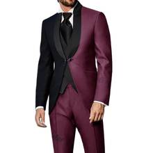 New Mixed Red Black Dinner Party Men Suits Black Stand Lapel Slim Fit Two Ways Buttoned Blazer 2021Wedding Groom Tuxedos 2024 - buy cheap