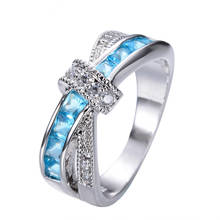 Новый 925 пробы Серебряное кольцо циркон инкрустированные Голубой топаз кольцо для женщин с подвесками, ювелирное изделие, подарок 2024 - купить недорого