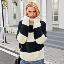 CGYY осень-зима женские соединенной с высоким, плотно облегающим шею воротником, кашемировый свитер 2020 Повседневный пуловер со вставкой в виде блузки джемпер с длинным рукавом “летучая мышь” Pull Femme 2024 - купить недорого