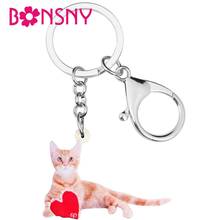 Bonsny Acrylic Valentine's Day American Wirehair Cat Key Chains Bag Car Purse Decoration Key Ring For Women Girl Teen Charm Gift 2024 - buy cheap