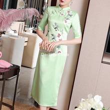 Женское винтажное платье-Ципао с цветочной вышивкой, традиционное ТРАПЕЦИЕВИДНОЕ ПЛАТЬЕ в китайском стиле, Формальные платья-Ципао, 2021 2024 - купить недорого