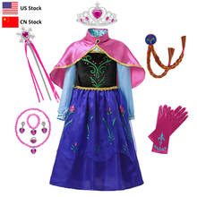 Vestido de princesa Anna y Elsa para niñas, conjunto de disfraz con guantes de corona, peluca, Reina de la nieve, vestido de Cosplay para fiesta de cumpleaños y Halloween 2024 - compra barato