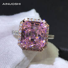 Ainushi-Anillos de Compromiso de doble Halo de zafiro rosa para boda, Plata de Ley 925, 10x11mm, Lad, regalo de joyería nupcial 2024 - compra barato
