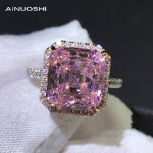 Ainuoshi 925 anel de prata esterlina 10x11mm, criado por lad com halo duplo de safira rosa, anéis de noivado para presente de joia de casamento 2024 - compre barato