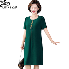 UHYTGF Elegant Mother Summer Dress Short Sleeve Pullover Loose Plus Size Dresses Fashion Embroidered Elegant Womens Clothes 2026 2024 - buy cheap