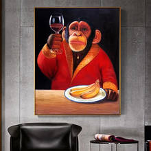 Винтажная Картина на холсте с животными постер обезьяны чимп питьевое вино курительные настенные картины для гостиной домашний Декор без рамки 2024 - купить недорого