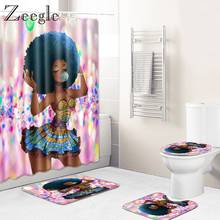 Zeegle-cortina de ducha para mujer africana, juego de alfombrilla, cubierta de inodoro, alfombra antideslizante, impermeable, 4 Uds. 2024 - compra barato