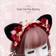 Japanese Girl Lace Bell Cat Ear Hoop Lolita Maid Headband Cute Headdress Bandana Anime Cosplay Lolita Hair Accessories 2024 - buy cheap