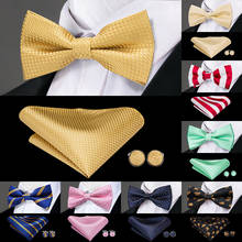 Hi-Tie Classic Gold Bow Ties for Men Silk Butterfly Pre-Tied Bow Tie Pocket Square Cufflinks Set Wedding Party Yellow Bowtie 2024 - buy cheap