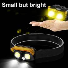 Mini lanterna de cabeça led, luz branca, amarela, 2 * farol cob, bateria aaa, pode ser usado 8h 2024 - compre barato