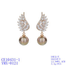 Pearl Cubic Zircon Drop Earrings for Wedding, Crystals Wing Earring for Bride, Women Girl Gift CE10294 2024 - buy cheap