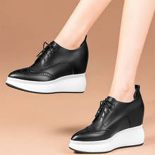 Zapatos informales de piel auténtica para mujer, botines de tacón alto con cordones y punta redonda, con plataforma gruesa, a la moda 2024 - compra barato