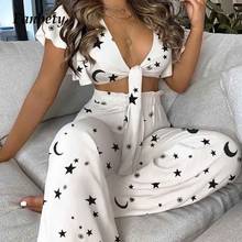 Sexy Deep V Neck Short Sleeve Two Piece Set Spring Elegant Women Bow Tie Suit Outfit Casual Female Wide Leg Pants Sets Tracksuit 2024 - buy cheap