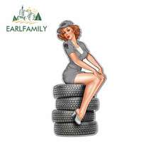 EARLFAMILY 13cm x 6.5cm Tires Retro Pinup Girl Locker Toolbox Stickers Laptop USA Car Truck Bike USA Car Stickers 2024 - buy cheap