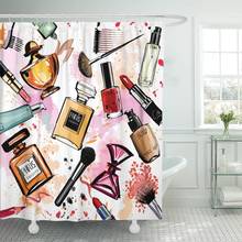 Pink Makeup Watercolor Cosmetics and Perfumes Collection Girly Girl Shower Curtain Waterproof Polyester Fabric 72 x 72 inches 2024 - buy cheap