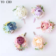 YO CHO Men Wedding Corsages Groom Boutonniere Bride Wrist Corsage Drop Shipping Artificial Silk Tea Rose Flower Wedding Supplies 2024 - buy cheap