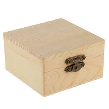 Forma quadrada inacabado caixa de madeira caixa de presente de jóias caso de bloqueio diy artesanato 2024 - compre barato