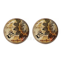 Mandala Lotus Flower Stud Earrings Om Yoga Symbol Buddhism Zen Glass Cabochon Vintage Jewelry For Women Girls Gift 2024 - buy cheap