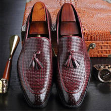 Big Size 37-48 Luxury Brand Genuine Leather Pointed Toe Business Formal Shoes Male Gingham Tassel Pendant Dress Wedding Shoes 2024 - buy cheap