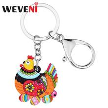 WEVENI Acrylic Floral Hen Chicken Eggs Key Chains Farm Animal Key Ring Bag Car Purse Decorations Women Girls Teens Hot Sale Gift 2024 - buy cheap