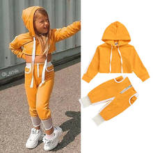 2020 Baby Girls Clothes Sportwear Yellow Hooded Crop Tops+Pants Sweatpants Tracksuit Outfit Baby Custome photography props 3-24M 2024 - buy cheap