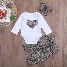 New Lovely Newborn Toddler Infant Baby Girl Romper +Long Floral Pants+Headband 3Pcs Outfit Leopard Heart Clothes Sets 2024 - buy cheap