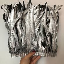 Cking Silver Paint Rooster Coque Feather Trims 25-30cm 10-12inches Long Chicken Feather Strips For Crafts Carnival Wedding Decor 2024 - buy cheap