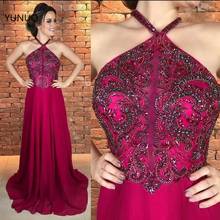 YUNUO Halter Sleeveless Sexy Prom Gowns Evening Formal Dresses Long Chiffon Beading Dresses Woman Party Night robes de bal 2024 - buy cheap