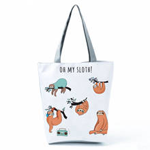Sloth impresso bolsa dos desenhos animados de alta capacidade dobrável ao ar livre praia bolsa de ombro das mulheres eco reutilizável sacola de compras padrão personalizado 2024 - compre barato