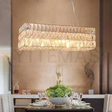 Candeeiro pingente de cristal moderno e retangular, luminária com luzes decorativas francesas para cozinha 2024 - compre barato