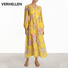 Verhellen-vestido longo de manga longa com decote em v, roupas femininas de primavera 2020, alta qualidade, estilo boho com estampa de passarela, moda praia 2024 - compre barato