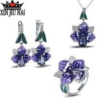 2020 hot new arrival arrives fashion luxury enamel color exquisite purple flower European and American banquet jewelry set 2024 - buy cheap