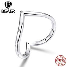 BISAER-anillos de corazón de amor para mujer, de Plata de Ley 925 pulida, joyería de amor Simple geométrica, ECR622 2024 - compra barato