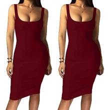 Summer Simple Women Pencil Dresses 2019 New Women Summer Casual Sleeveless V-neck Solid Skinny Dress 2024 - buy cheap