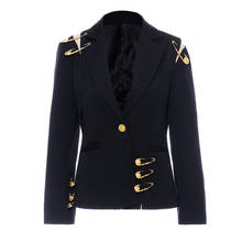 SeeBeautiful Notched Long Sleeve One Button Metal Pin Mesh Pockets Loose Blazer Coat New Fashion Spring 2022 Women N940 2024 - buy cheap