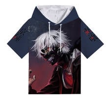 Anime tóquio ghoul kaneki ken encapuçado t-camisa adolescente meninos 3d impressão casual de manga curta dos homens hiphop verão esporte tshirt 2024 - compre barato