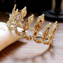 Janevini tiaras de casamento, luxuoso, cristal, coroa de princesa, ouro champanhe, feito à mão, com strass, acessório para cabelo, joias para casamento 2019 2024 - compre barato