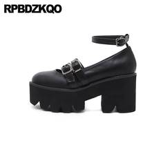 Cheap 2021 8cm Women Thick Shoes Block Casual Ankle Strap Round Toe Black Punk Fashion Platform Pumps Chunky High Heels Gothic 2024 - buy cheap