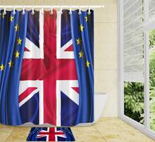 Conjunto de cortina de banho em tecido azul à prova d'água, estampa de bandeira britânica, acessórios de banheiro, lavável em máquina 2024 - compre barato