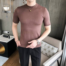 2021 new knit short-sleeved men's tide Korean version of the trend of slim half-sleeved t-shirt men's casual all-match t-shirt 2024 - buy cheap