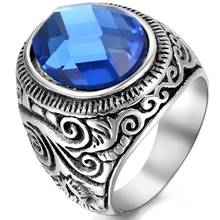 BONISKISS Vintage Rings for Men Blue Stone High Quality Antique Punk Style Stainless Steel Jewelry Mens Ring Party Jewelry 2024 - buy cheap