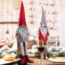 Decoração de natal boneca sem rosto pendurado legswine garrafa de vinho capa saco champanhe vestir-se 2024 - compre barato