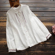 8606 New Spring Women Tops Japan Style Mori Girl Literary Long Sleeve Turndown Collar White Loose Embroidery Cotton Shirt 2024 - buy cheap