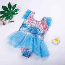 2021 Summer Kids One-Piece Cute Swimsuits Girls Fish Scale Print Round Neck Fly Sleeve Bathing Suit for Summer Beach Vacation 2024 - buy cheap