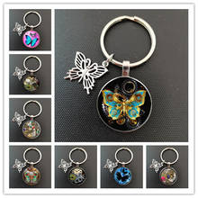 New Butterfly Keychain Butterfly Flower Pattern KeyRing Glass Pendant Female Fashion Jewelry Quality Bag Car Charm KeyChain gift 2024 - buy cheap