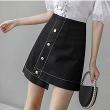 Black Skirts Womens 2021 Summer Korean Style Vintage Buttons Single Breasted Asymmetrical Slim High Waist A Line Mini Skirt B348 2024 - buy cheap