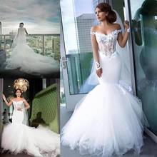 Mermaid Lace Appliques Wedding Dresses Sweetheart Illusion Off Shoulder Long Sleeves Tulle Plus Size Wedding Dress Bridal Gowns 2024 - buy cheap