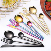4Pcs/set 18/10 Stainless Steel Black Gold Dinnerware Set Knife Fork Spoon Cutlery Set Tableware Silverware Set Dropshipping 2024 - buy cheap