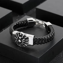 HaoYi-pulsera de cuero trenzado para hombre, accesorio de araña de Metal de acero inoxidable, joyería de estilo Punk 2024 - compra barato