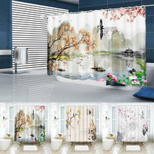 Cortina de banheiro com pintura de tinta 3d, cortina de banheiro com ganchos de paisagem rústica grossa de poliéster cortinas de banho 2024 - compre barato